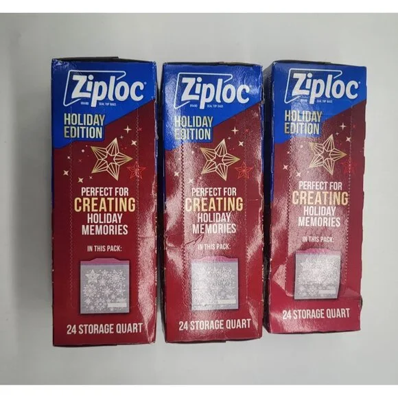 Ziploc Holiday Edition Quart Storage Bags 24 Count Each Pack Set Of 3 (72 bags t - Picture 2 of 3